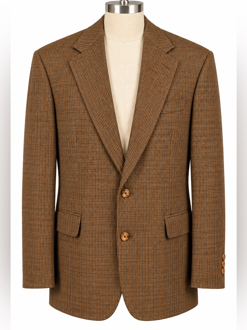 Vintage Brooks Brothers 47L Wool Blazer Brown / Tan Check USA Union Made